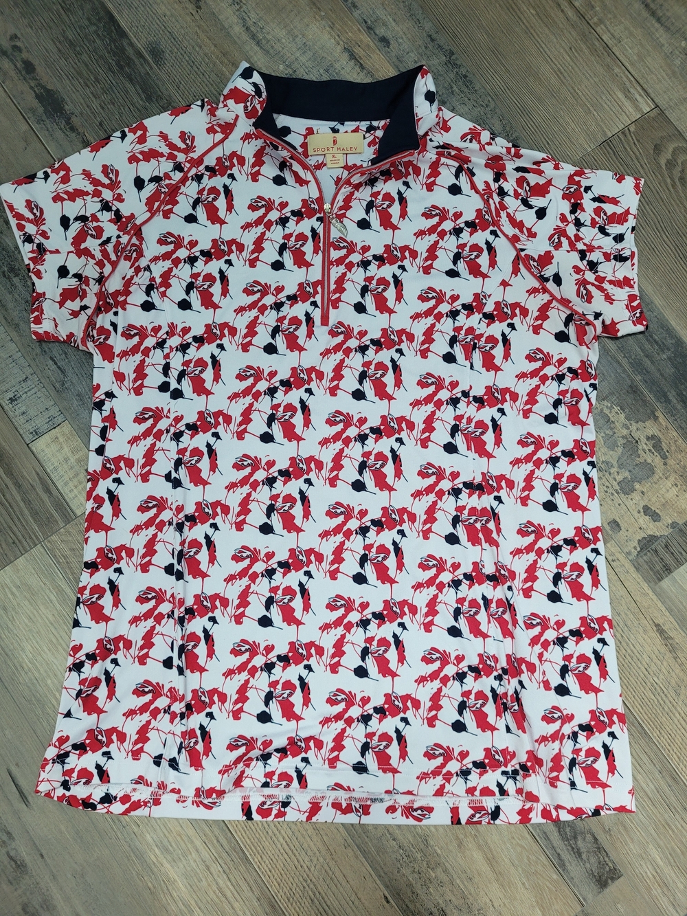 Sport Haley Golf Size XL Red White Black Abstract Printed 1/4 Zip Sport Shirt